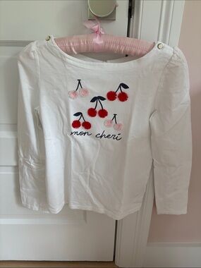 Janie and Jack White Long Sleeve Tee with Red & Pink Pom Cherries